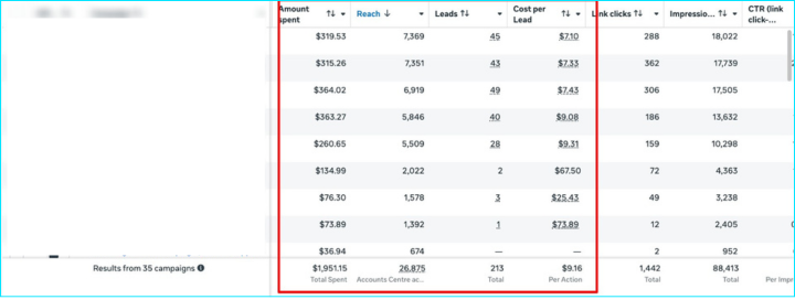 Meta Ads ad set — dermatology clinic, 213 leads at $9.16 CPL
